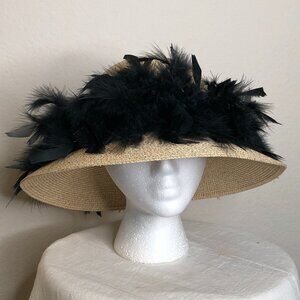 Classic Beautiful Ladies Black Feather Brim Hat/ Excellent Condition (medium)